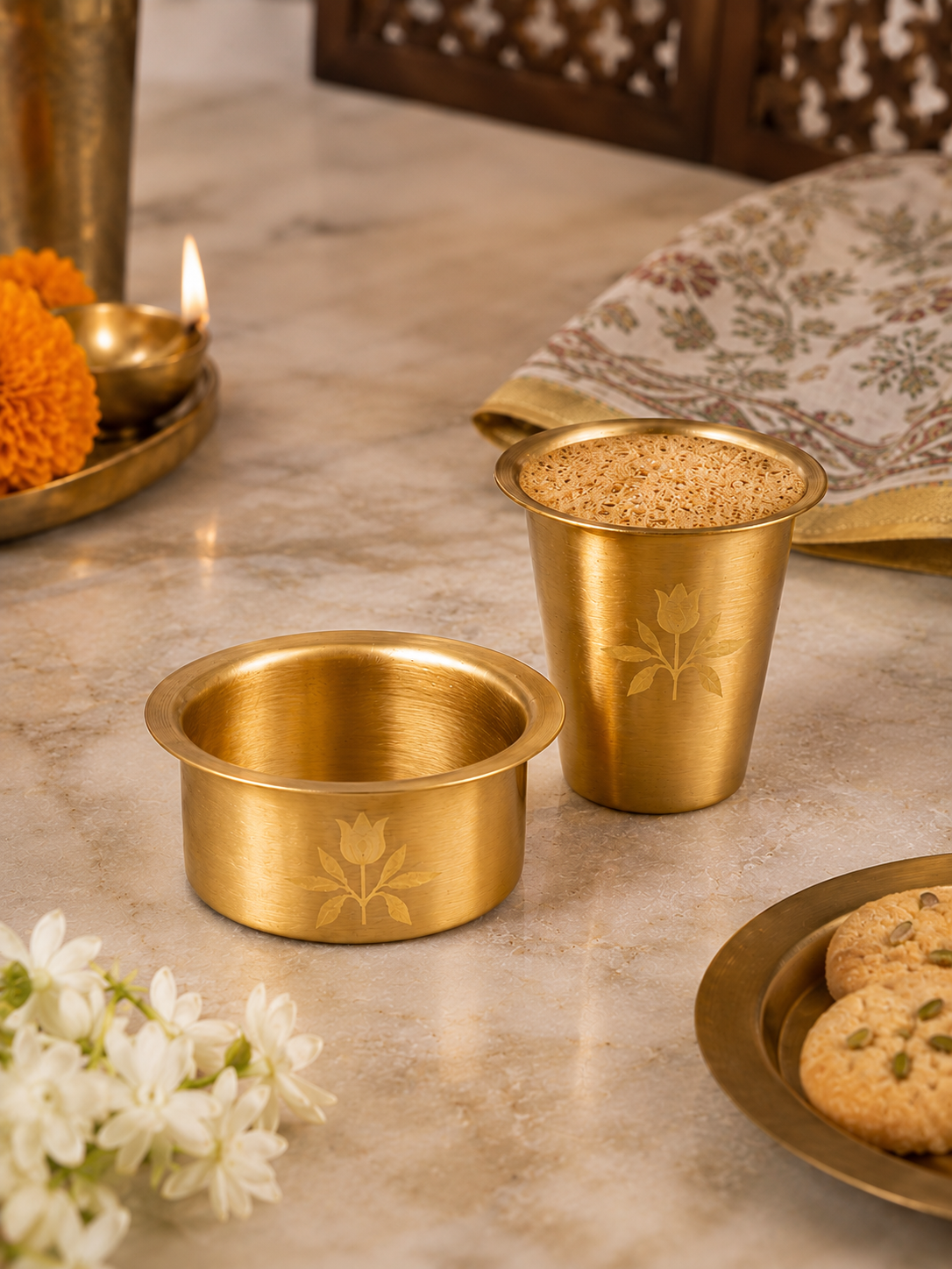 Gul Brass Coffee Set | Set of 2