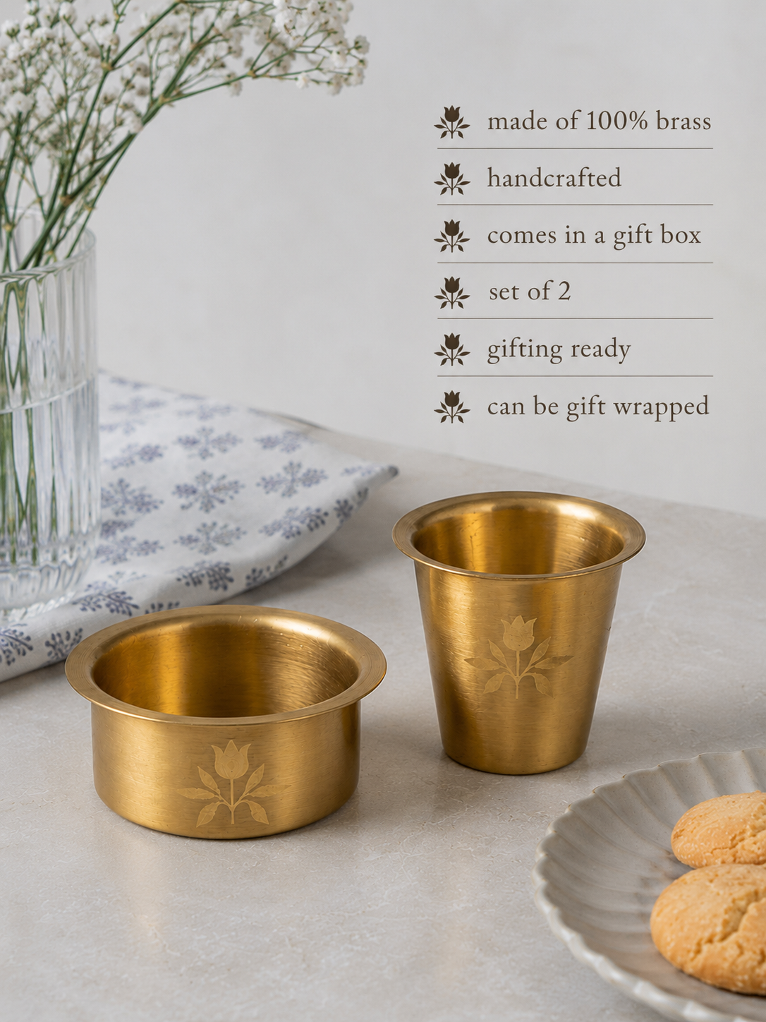 Gul Brass Coffee Set | Set of 2